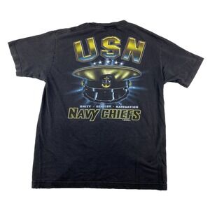 Vintage-USN‎ NAVY Chiefs T-Shirt Med-Black-100% Cotton-Military Made in USA READ